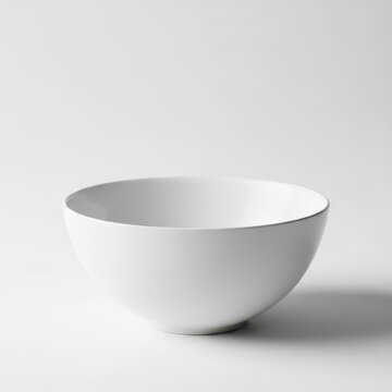 A minimalist, empty ceramic bowl rests isolated on a pristine white surface, highlighting purity and design aesthetics, aesthetic, monochrome, healthy