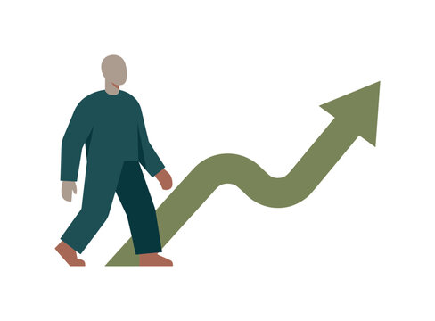 Individual perceiving professional growth as a continuous direction rather than isolated achievements. Stylized editorial