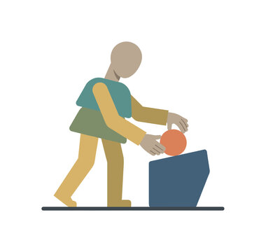 Person gently adjusting the position of one form, testing how tension shifts through small changes. Stylized editorial character
