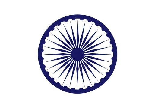Dark blue ashoka chakra wheel symbol representing the center of the flag of india as a simple graphic icon isolated on transparent background