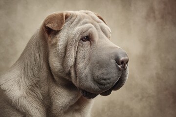 Obraz premium Serene studio portrait of a Shar Pei showing refined fur and regal presence