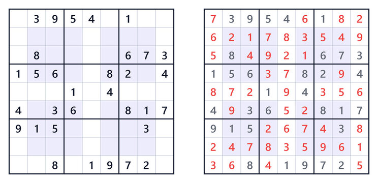 Sudoku puzzle grids with incomplete and completed solutions  