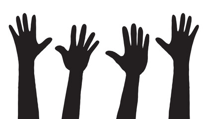 Fototapeta premium Raised Hands Silhouettes Vector, Group Participation and Asking