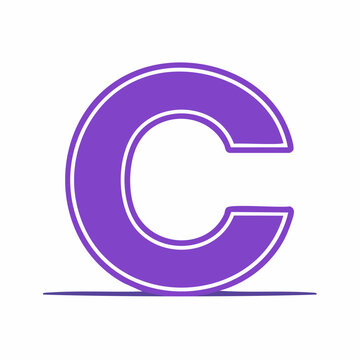 Purple Letter C with White Outline and Shadow