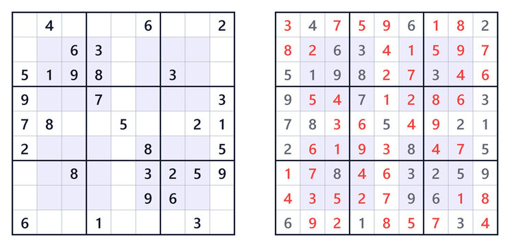 Sudoku puzzle grids with incomplete and completed solutions  