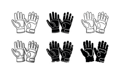 Fototapeta premium Collection of six different glove illustrations in various styles and textures