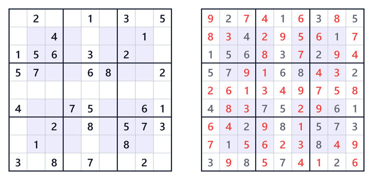 Sudoku puzzle grids with incomplete and completed solutions  
