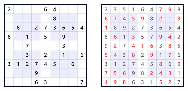 Sudoku puzzle grids with incomplete and completed solutions  
