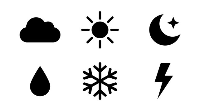 Collection of simple weather icons representing different conditions