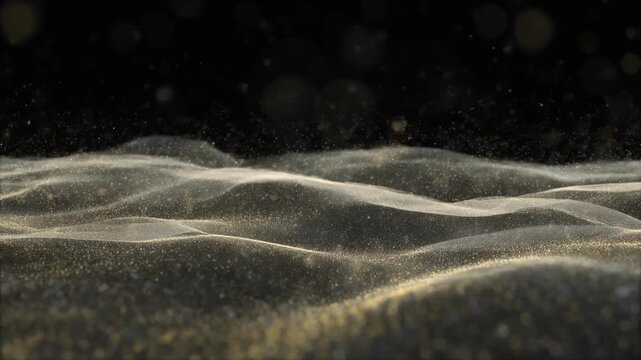 Luminous pale gold dust layers sweeping gently through the void with delicate sparkles and calm depth