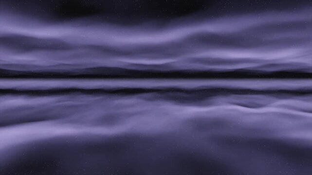 Pale lavender dust bands drifting in soft diffusion across dark space with airy shadows and glow