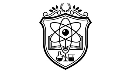 Obraz premium Black and white illustration of science crest.