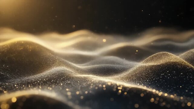 Golden dust currents gliding across a dreamy cosmic backdrop with tiny glimmers and serene movement
