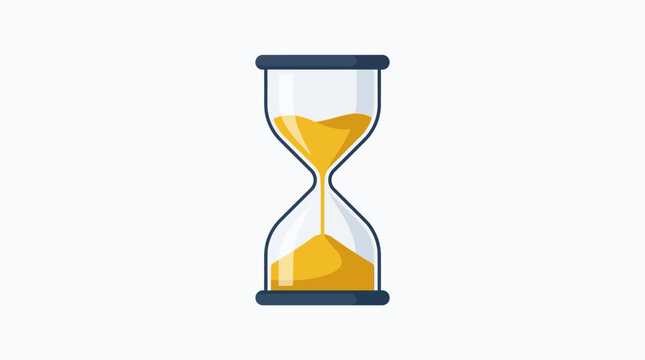 Time Management Concept flat vector illustration of an hourglass with flowing yellow sand on a white background ideal for business productivity presentations and time-tracking app interfaces.