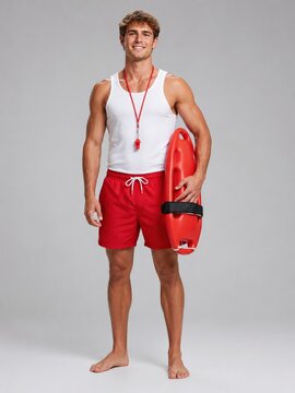 Lifeguard Holding Rescue Float And Whistle