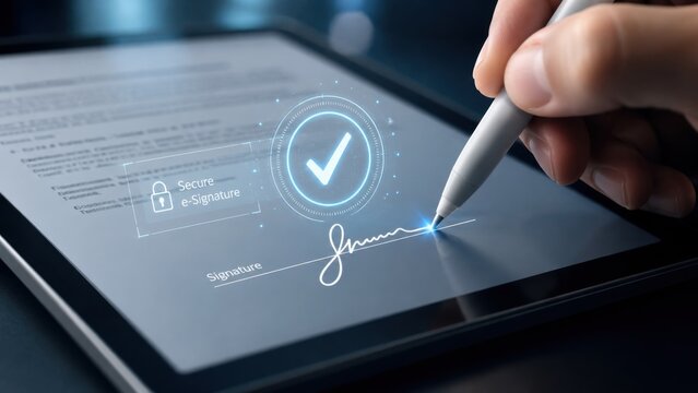 Digital signature being created with stylus on tablet