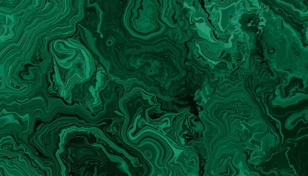The swirling patterns of rich green malachite create an intricate and organic texture suitable for natural or luxurious backgrounds.