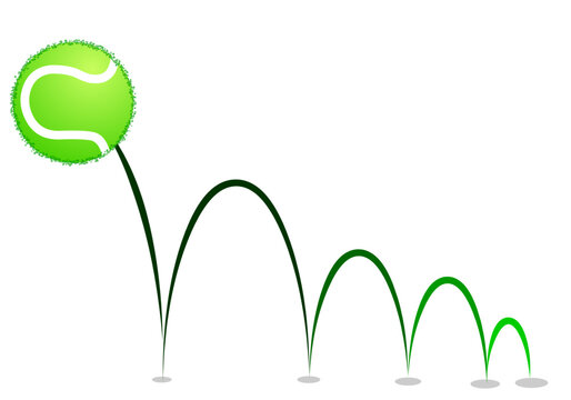 Bouncing ball, quadratic graph in physics. Projectile motion parabolic curve trace. Tennis ball trace, movement. Sport, physics. Vector illustration	