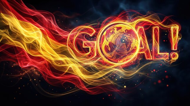 Spain Inspired World Cup 2026 Goal Celebration with Glowing Soccer Ball and Dynamic Energy Waves