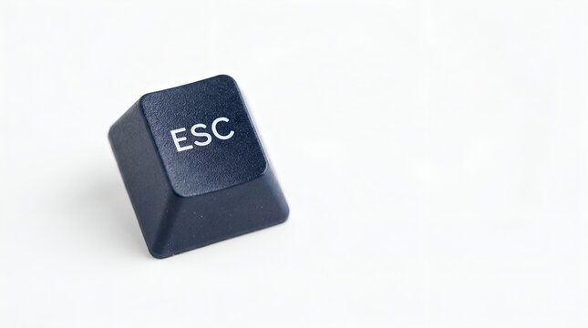 Close-up of dark gray escape key on minimalist white background with soft lighting