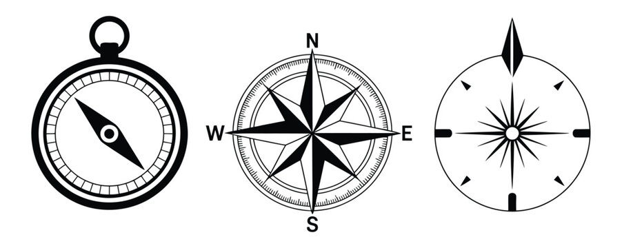 compass simple icon set featuring compass symbols and wind rose elements for navigation design