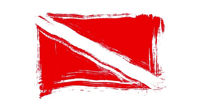 Diver Down Flag from brush in stop motion effect. Draw with paint brush. Appearance of the waving Scuba flag on a white background. 4K. Loop Animated Video