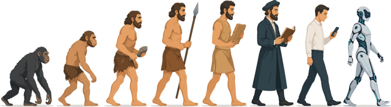 Human Evolution Timeline from Primates to Artificial Intelligence Vector