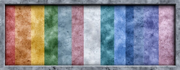 Fototapeta premium Wall art lgptqian multicolor vertical striped grunge texture background with weathered concrete frame for creative design projects