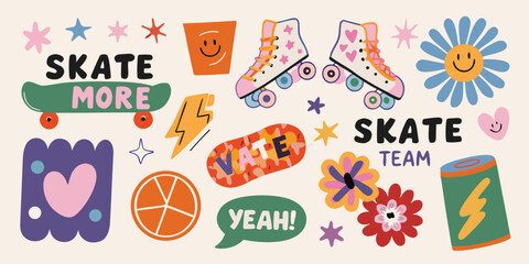 skate culture doodles colorful vector roller skates © BloodMoon