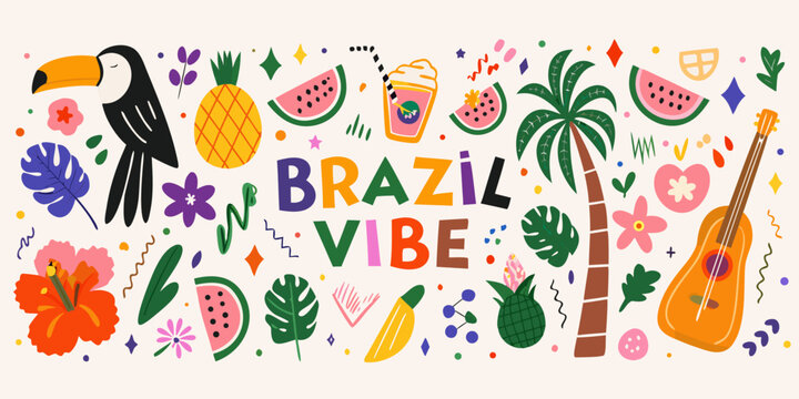 tropical brazil vibe collage colorful vector illustration