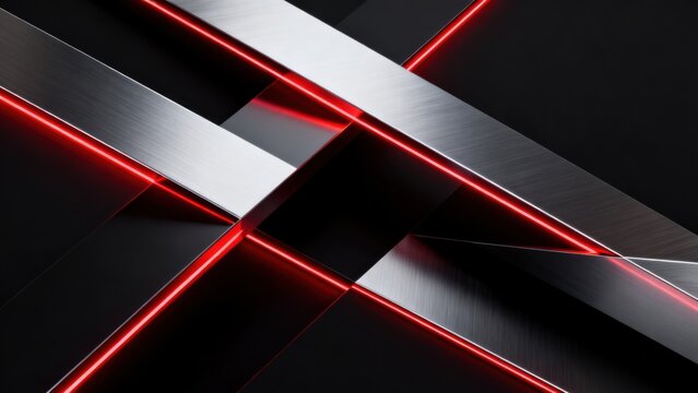 Abstract geometric pattern with red neon lines