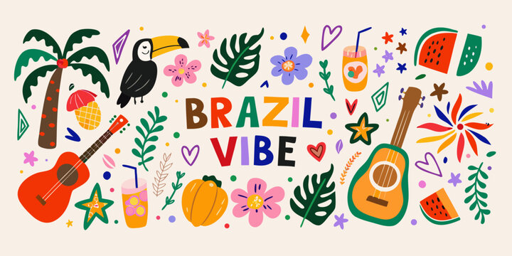 tropical brazil vibe collage colorful vector palm