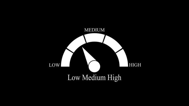 Animated Low Medium High Gauge Meter Icon with Moving Pointer for Status Monitoring and Level Control.