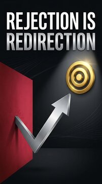 Rejection is redirection concept with arrow and target on dark background