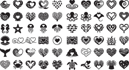 Marine and Nautical Heart Silhouette Bundle with Sea Turtle © Syed Radif