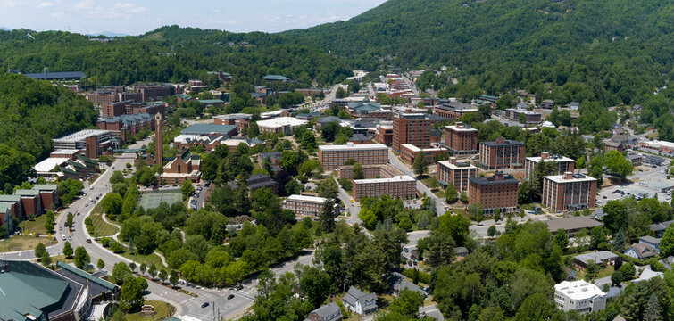 Aerial panorama of Boone, North Carolina and Appalachian State University in North Carolina.