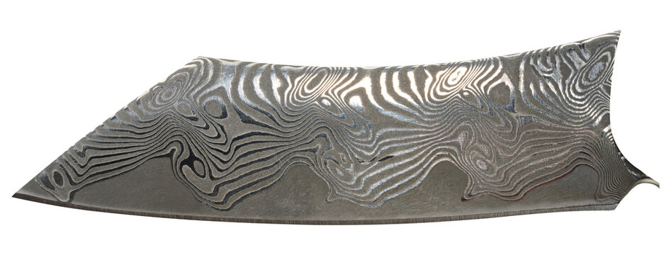 Damascus steel knife blade on isolated background