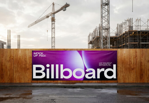 Outdoor Billboard Mockup On Wooden Construction Site Fence