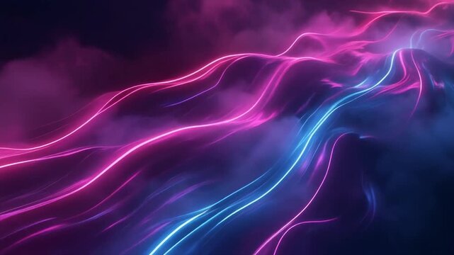 Neon plasma currents flowing diagonally with soft haze rhythmic expansion and glowing energy motion