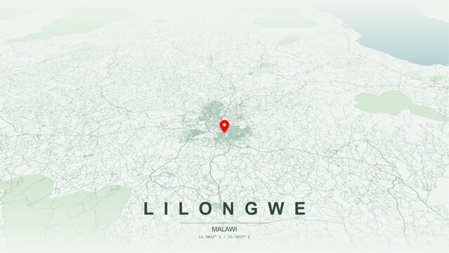 Modern minimalist vector map of Lilongwe, Malawi. High-quality scalable illustration of Lilongwe city grid, Lilongwe River curves for posters and design.
