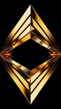 Abstract golden diamond frame on black background, noisy texture, metallic shape, banner, backdrop design