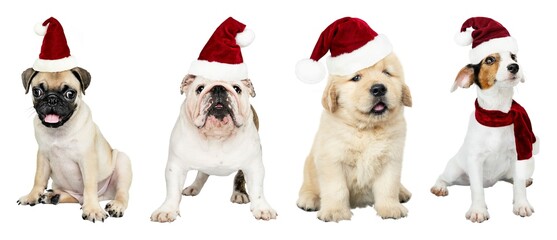 Adorable puppies wearing Santa hats © Rawpixel.com