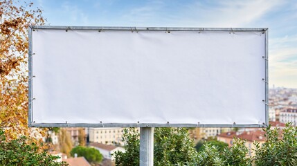 Obraz premium Blank billboard standing overlooking urban residential skyline