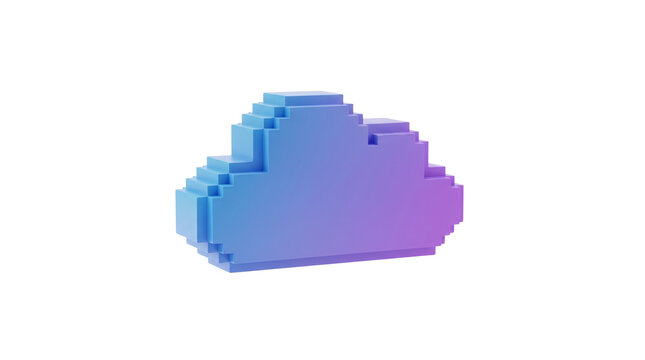 Voxel style 3D gradient cloud isolated on transparent background png