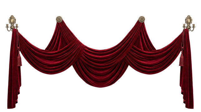 Red velvet theater swag valance isolated on transparent background png