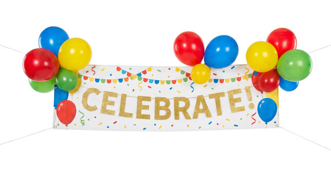 Festive party celebrate banner with colorful balloons isolated on transparent background png