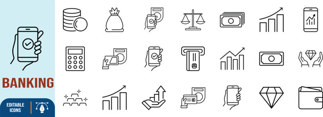 Banking and finance thin line icons. money icon set, coins icon set, card icon set © Never lost