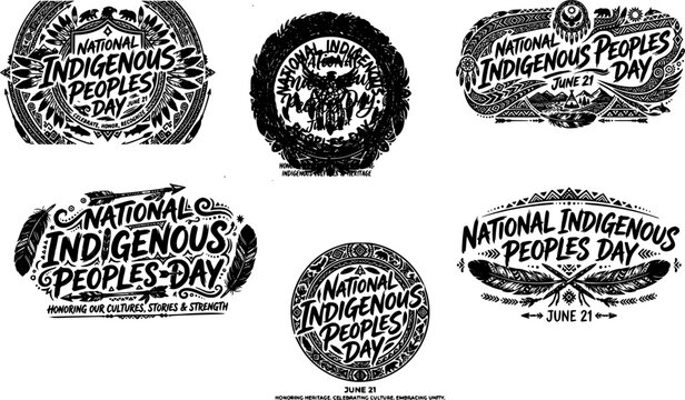 National Indigenous Peoples Day SVG Bundle with Vintage Stamp, Round Badge, Oval, and Grunge Distressed Typography Seal Designs for Cultural Awareness Shirts and Stickers