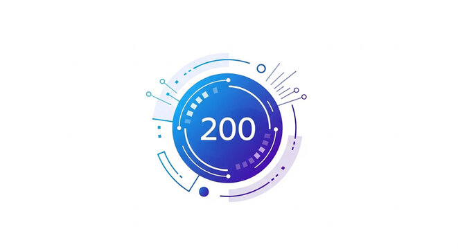 A modern vector illustration showcasing a speedometer icon with the number two hundred for performance metrics