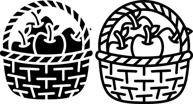 Autumn apple basket solid and outline icon